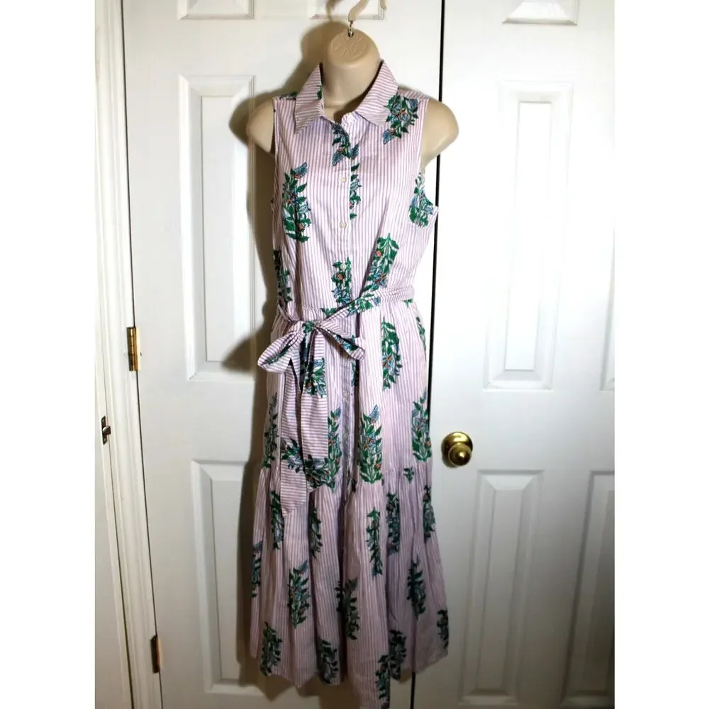 J. Crew Floral Print Striped Midi Shirt Dress sz 4
